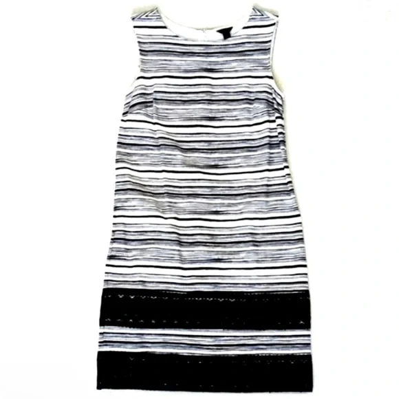 Ann Taylor White Black Stripe Lace Rayon Nylon Sleeveless Classic Shift Dress 2 - Picture 12 of 14